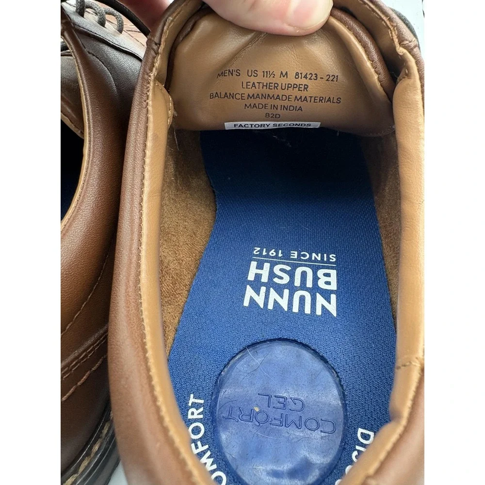 Nunn Bush Shoes Mens Size 11.5 Brown Leather Cap Toe Derby Dress Comfort Gel
